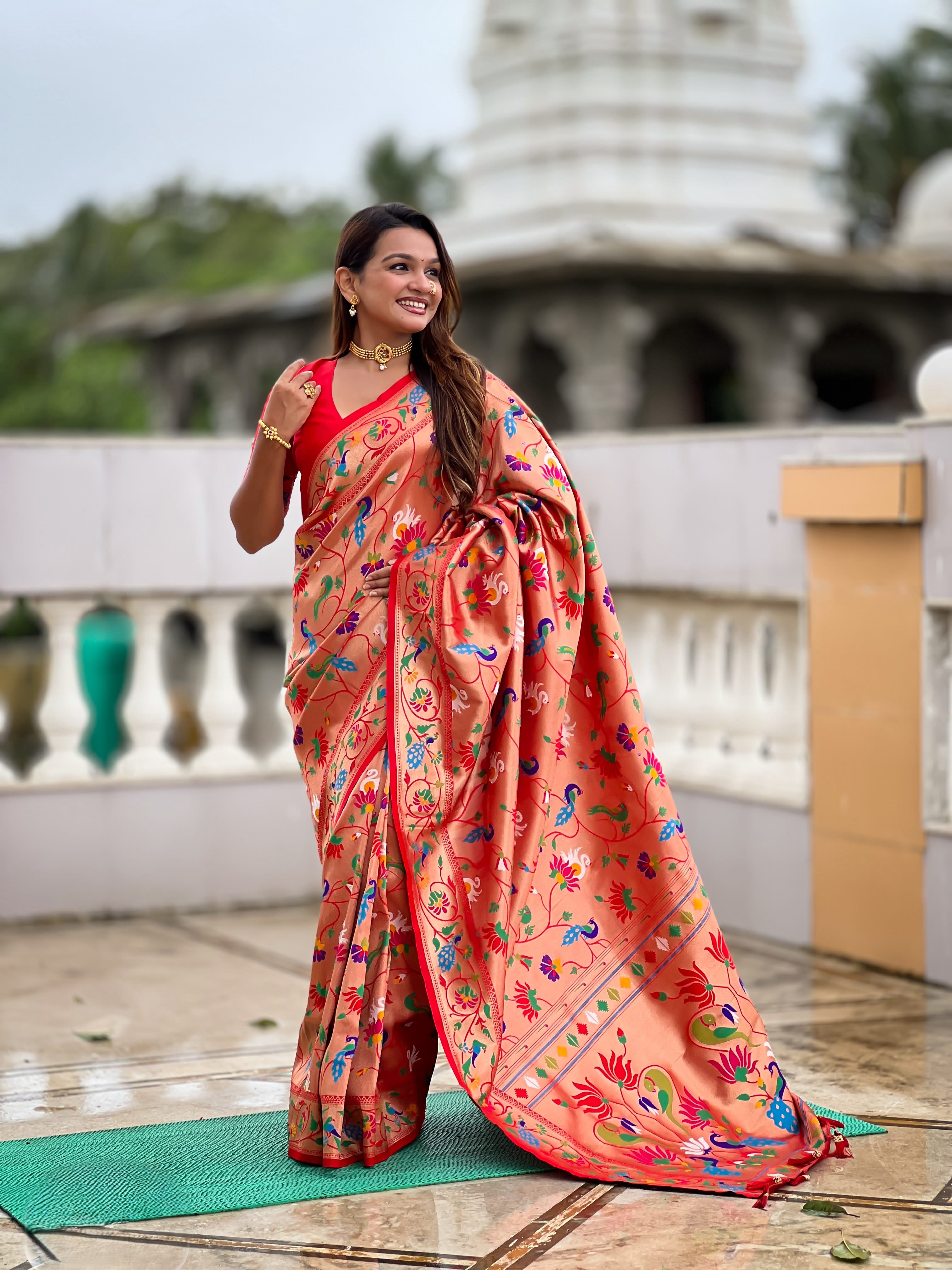 Royal Paithani Silk Saree with Meenakari Bird & Lotus Heritage Weaving